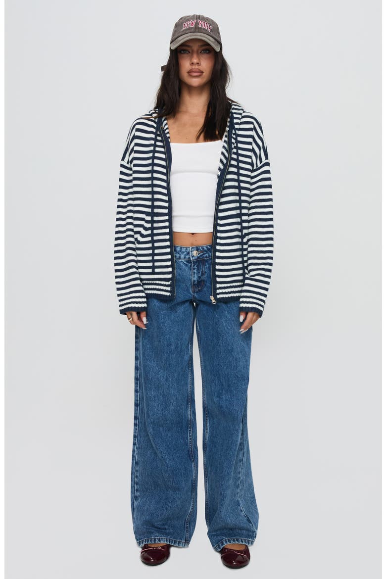 Brienna Oversize Stripe Zip Hoodie, Alternate, color, NAVY
