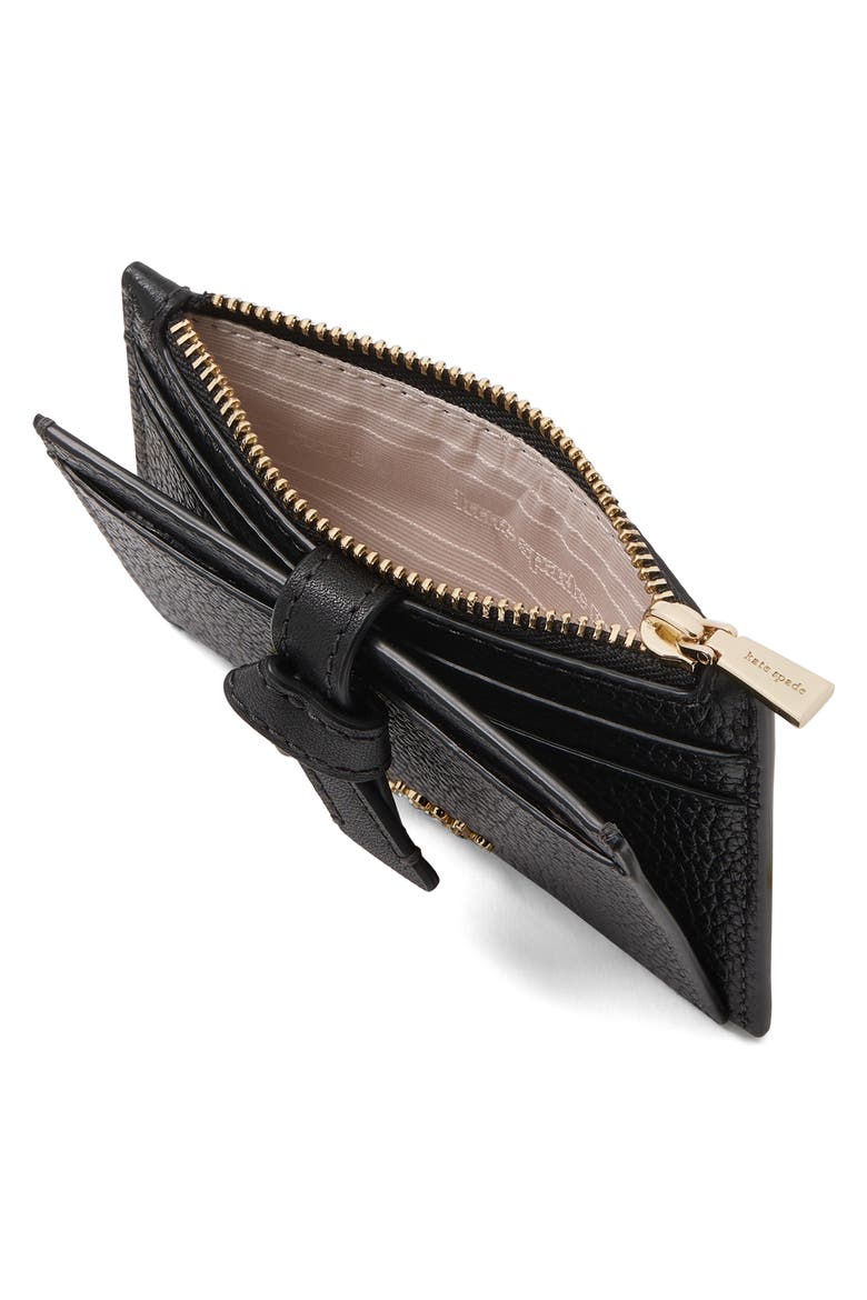 knott pebbled leather card case, Alternate, color, BLACK
