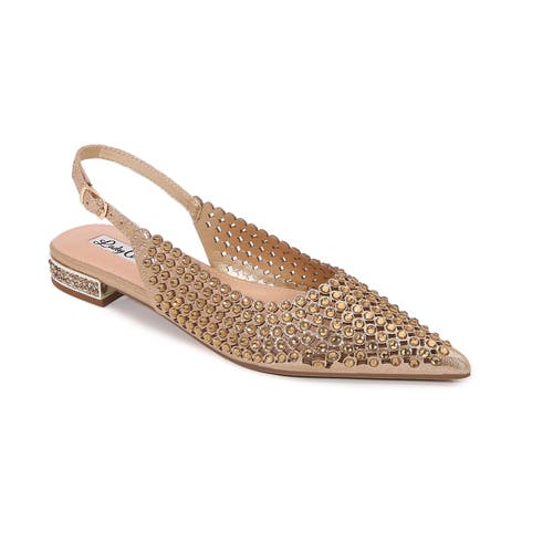 Lady Couture Rhinestones Slingback With Multi Jewel Heel Pump In Gold