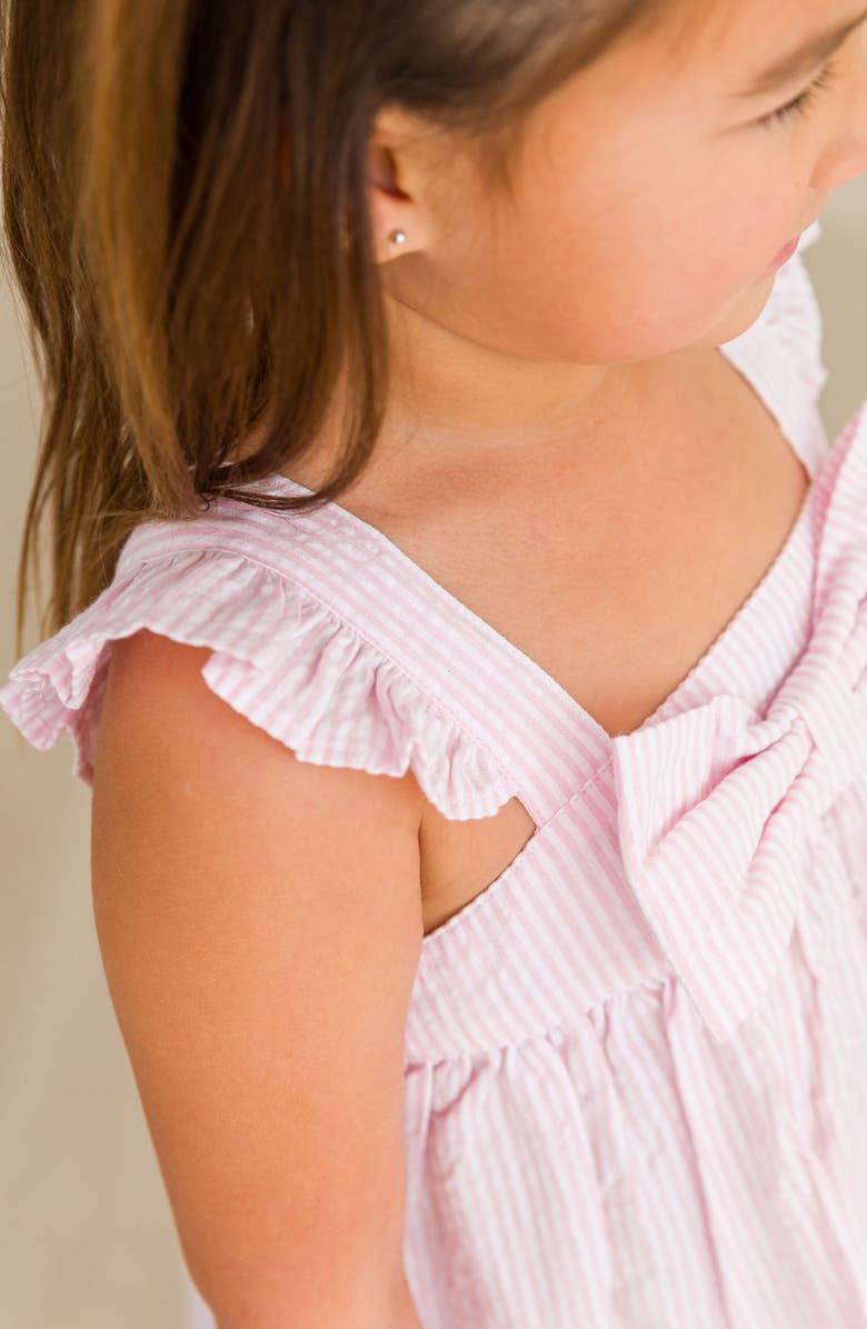 RuffleButts Bow Front Seersucker Pinafore Dress, Alternate, color, Pink