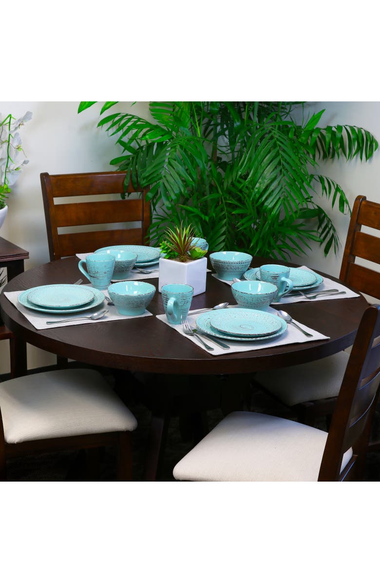 Elama Malibu Waves 16-Piece Dinnerware Set, Alternate, color, Blue