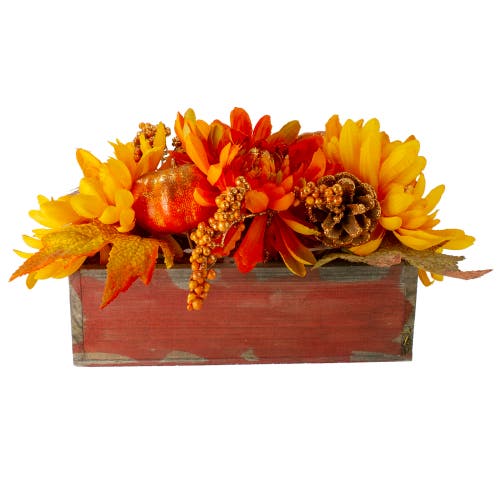 Northlight Autumn Harvest Glitter Floral Arrangement In Orange