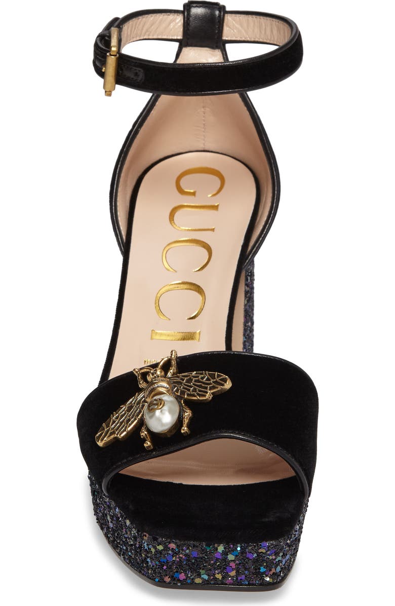 Gucci Soko Glitter Bee Platform Sandal, Alternate, color,