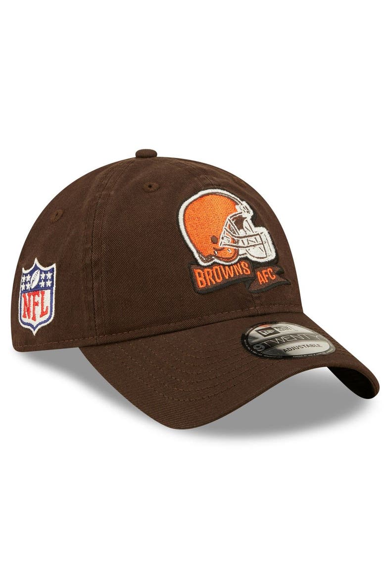 Youth New Era Brown Cleveland Browns 2022 Sideline Adjustable 9TWENTY Hat, Main, color, Brown