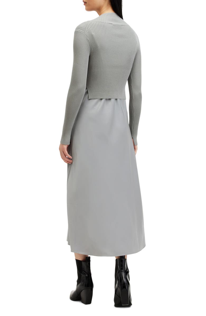 AllSaints Hana Two-Piece Crop Rib Sweater & Satin Slipdress, Alternate, color, Ultimate Grey