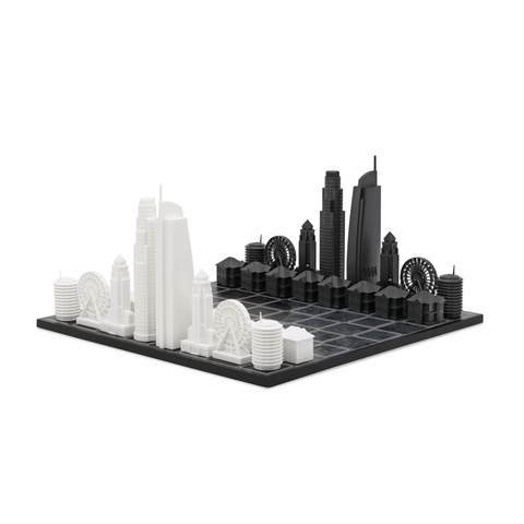 Chess Set Acrylic Los Angeles Edition with Wood Map Board