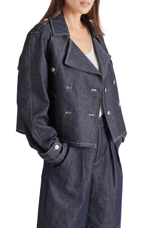 Steve Madden Sirus Crop Denim Trench Coat In Dark Indigo
