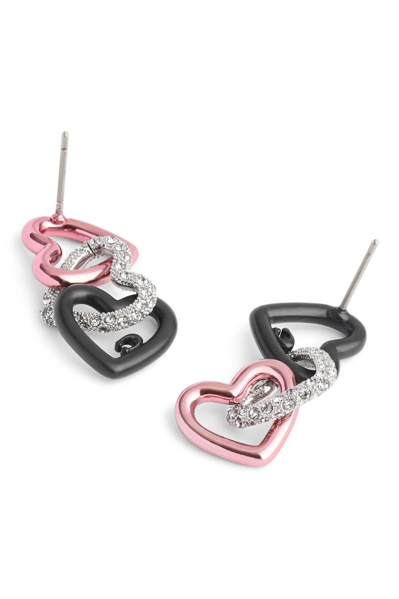 Linked Heart Drop Earrings, Alternate, color, MULTI/ RHODIUM