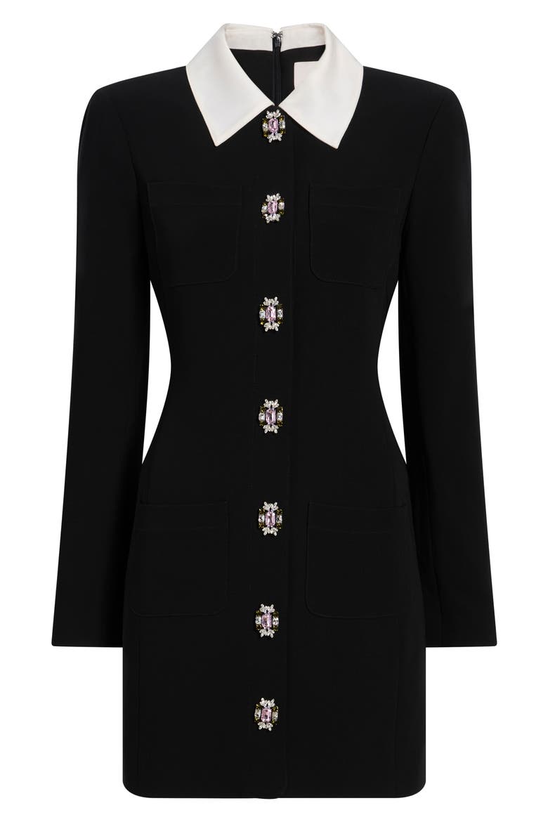 Sheryl Crystal Button Long Sleeve Coat Minidress, Alternate, color, BLACK/ IVORY