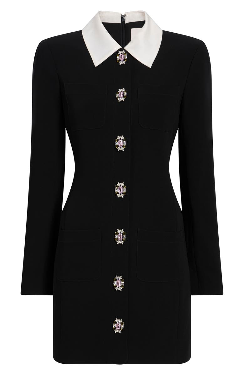 Cinq à Sept Sheryl Crystal Button Long Sleeve Coat Minidress, Alternate, color, Black/ Ivory