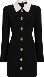Cinq à Sept Sheryl Crystal Button Long Sleeve Coat Minidress
