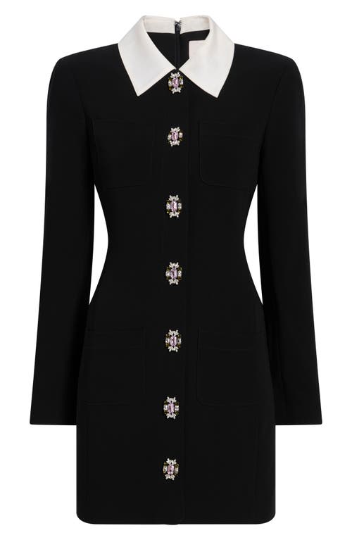 Cinq À Sept Sheryl Crystal Button Long Sleeve Coat Minidress In Black