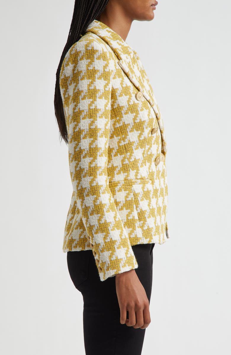 L'AGENCE Marie Houndstooth Tweed Double Breasted Blazer, Alternate, color, Ceylon Yellow Houndstooth