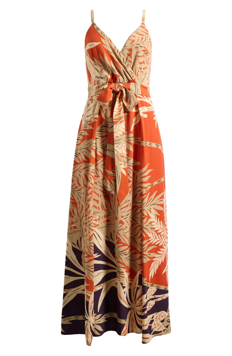 Halogen<sup>®</sup> Palm Print Belted Maxi Dress, Alternate, color, Cafe