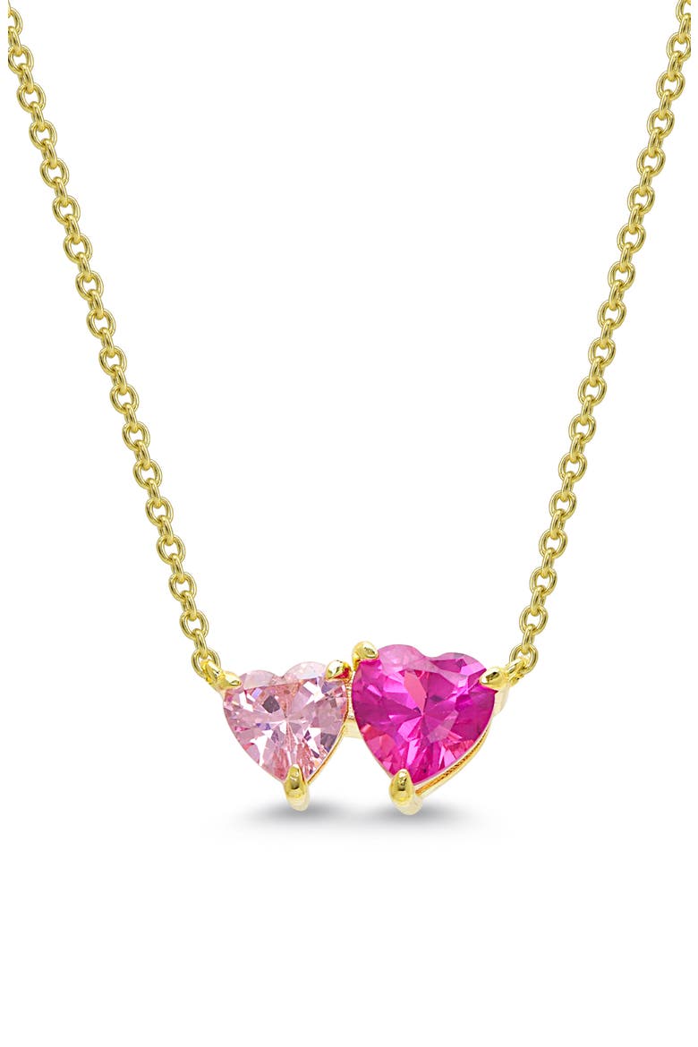 Kids' Double Hearts Cubic Zirconia Necklace, Main, color, OPEN PINK