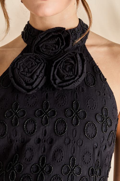 Coast Broderie Embellished Fringe Halter Dress In Black