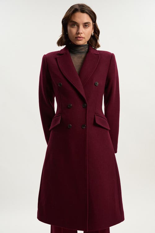 Karen Millen Wool Double Breasted Midi Coat In Burgundy