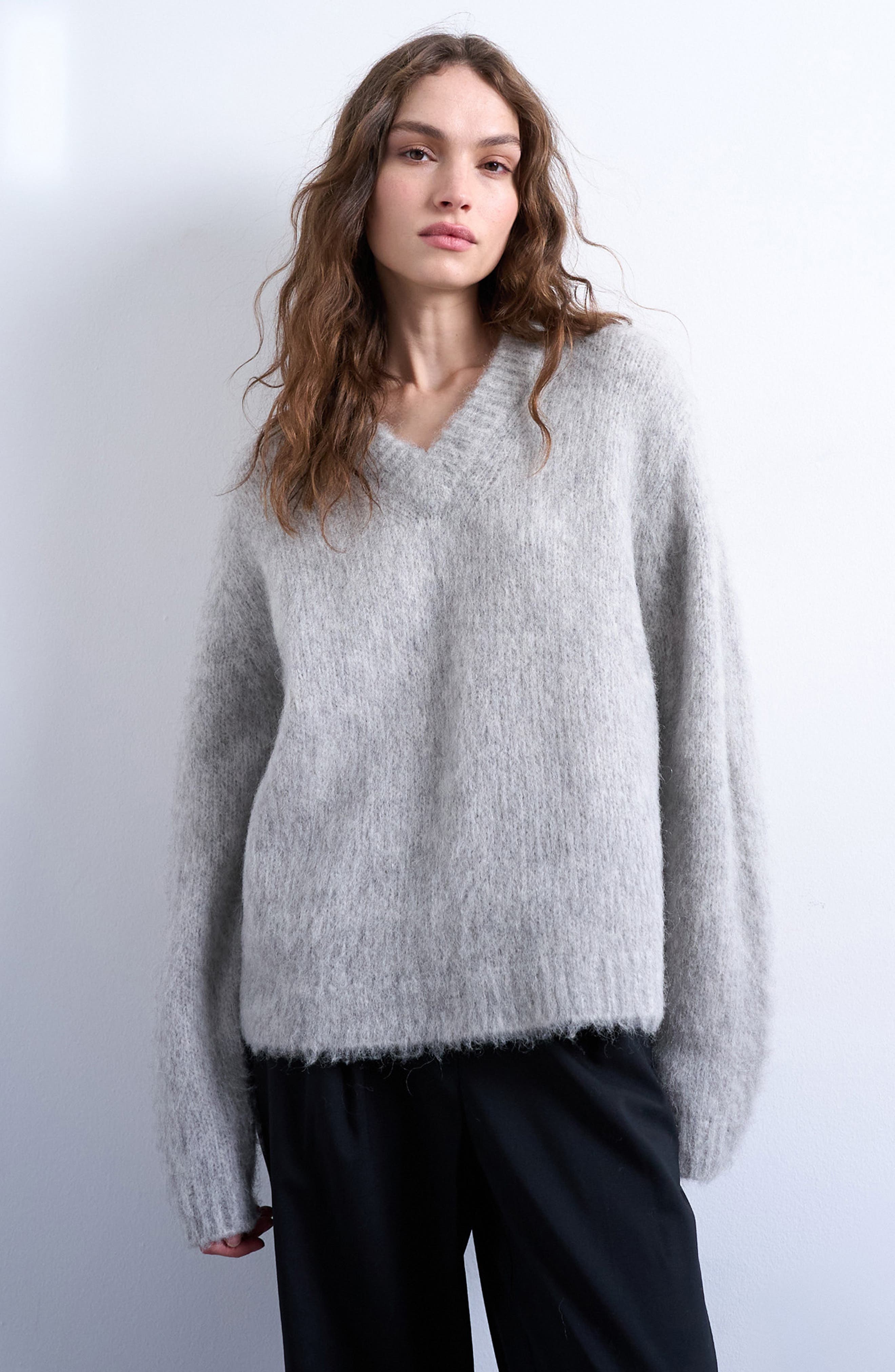Fluffy V-Neck Wool & Alpaca Blend Sweater