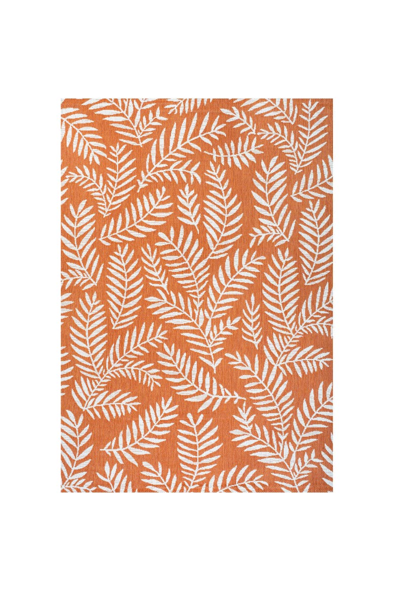 Nevis Palm Frond Indoor/Outdoor Area Rug, Main, color, Orange/Cream