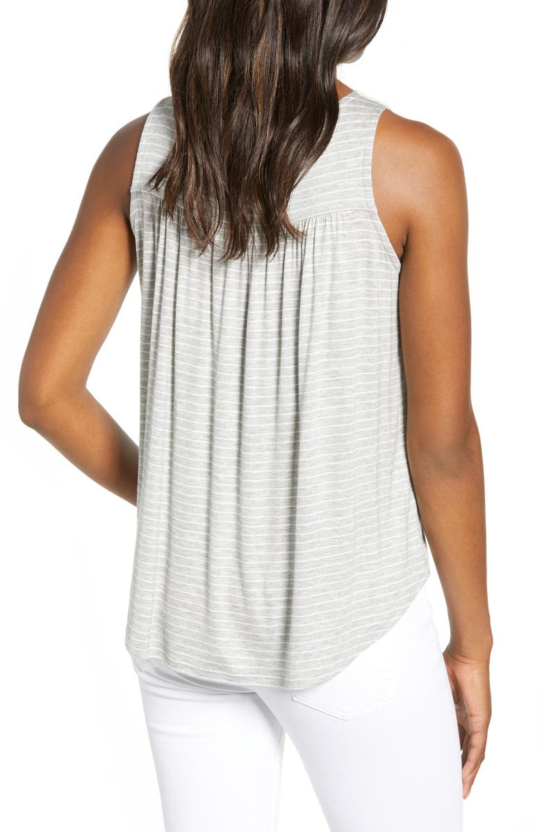 Loveappella Stripe Crochet Yoke Swing Tank Top, Alternate, color,