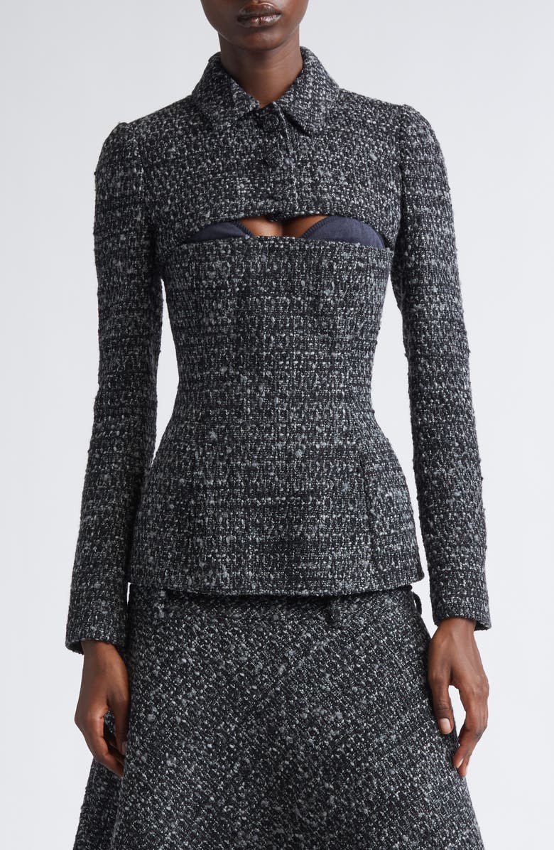 DIESEL<sup>®</sup> G-Anne Bouclé Tweed Crop Jacket, Main, color, Deep Black