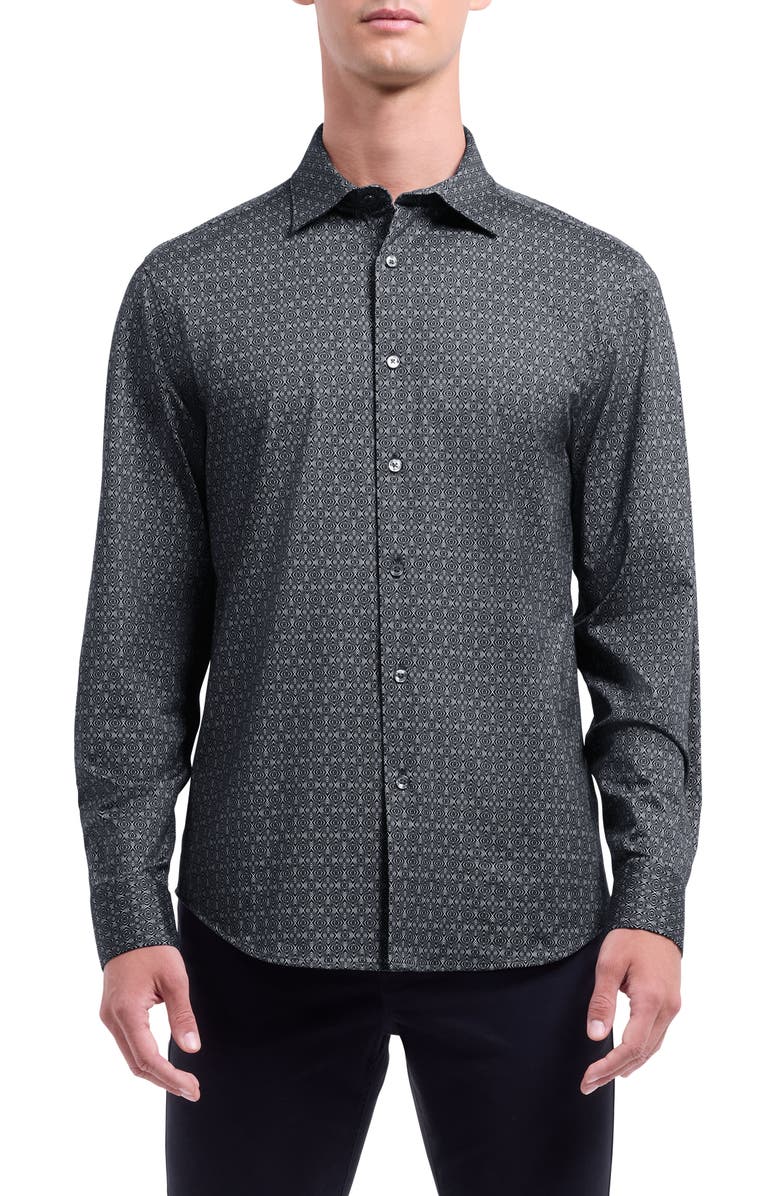 Bugatchi James OoohCotton<sup>®</sup> Button-Up Shirt, Main, color, Black