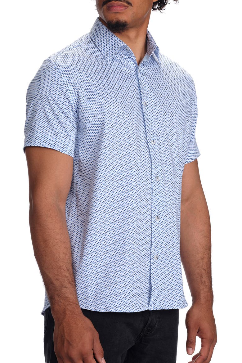 Micro Print Short Sleeve Stretch Cotton Button-Up Shirt, Alternate, color, BLUE
