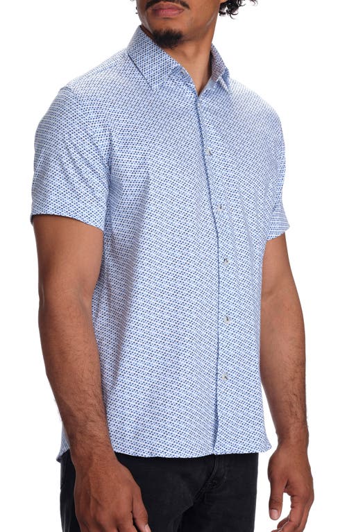 Studio Garnet Los Angeles Micro Print Short Sleeve Stretch Cotton Button-up Shirt In Blue