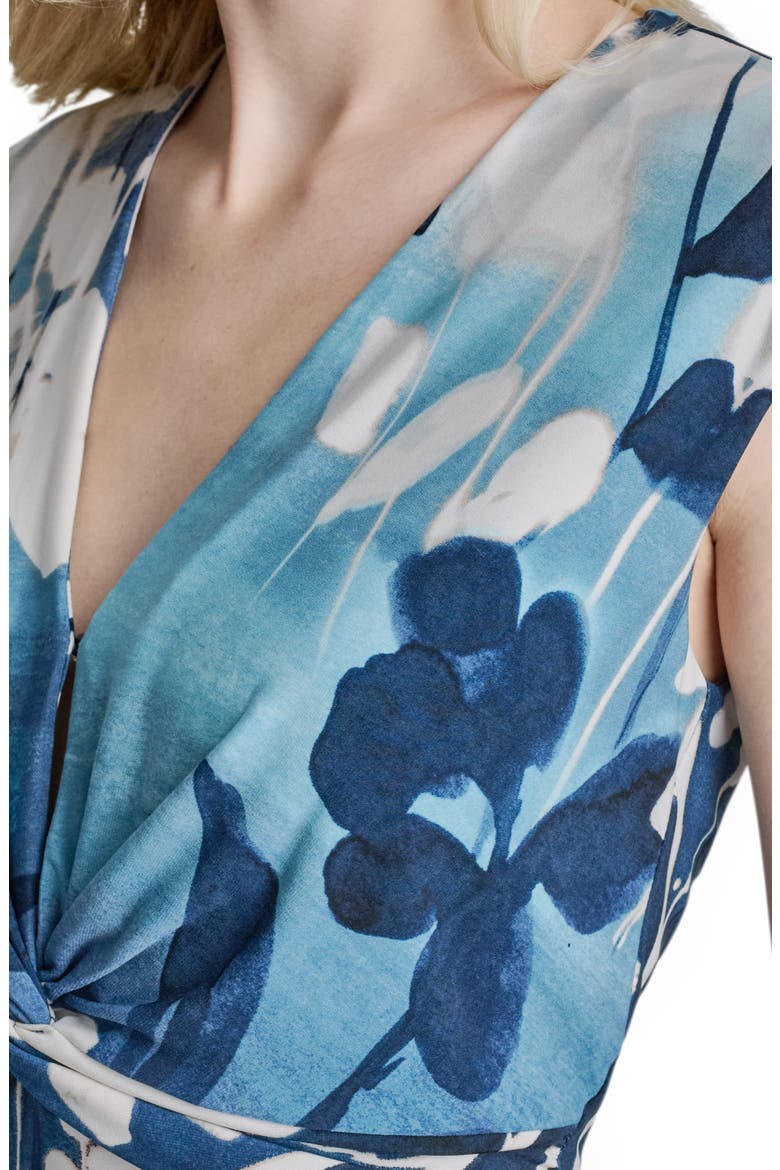 Floral Cap Sleeve Matte Jersey Midi Dress, Alternate, color, INDIGO MULTI