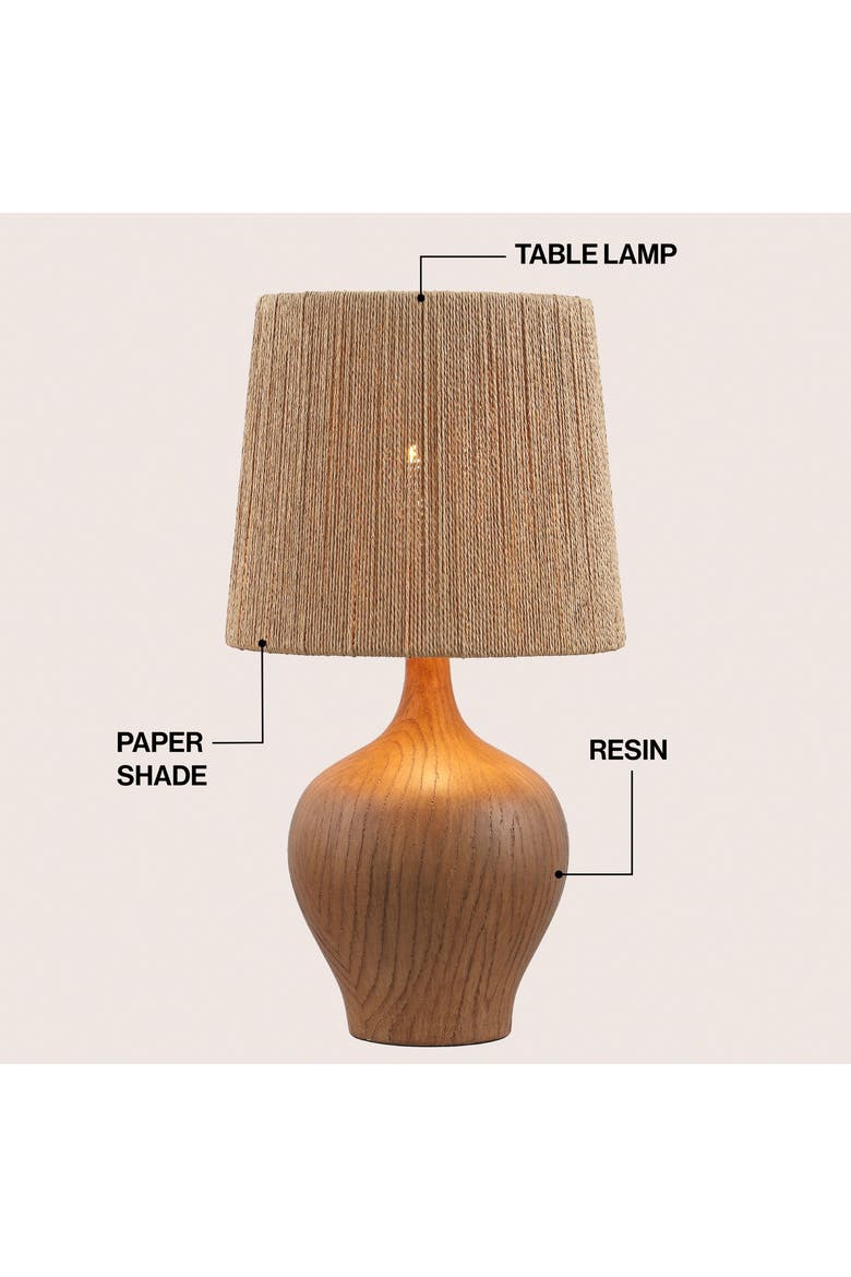 Eben Farmhouse Resin/Metal Gourd LED Table Lamp with Paper Rope Shade, Alternate, color, Brown Wood Finish