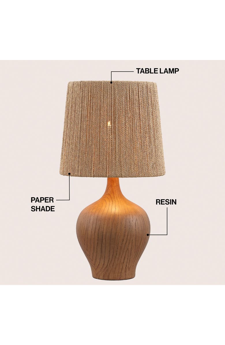 JONATHAN Y Eben Farmhouse Resin/Metal Gourd LED Table Lamp with Paper Rope Shade, Alternate, color, Brown Wood Finish