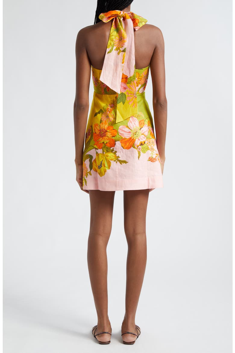 Silas Floral Print Linen Halter Minidress, Alternate, color, MULTI GREEN