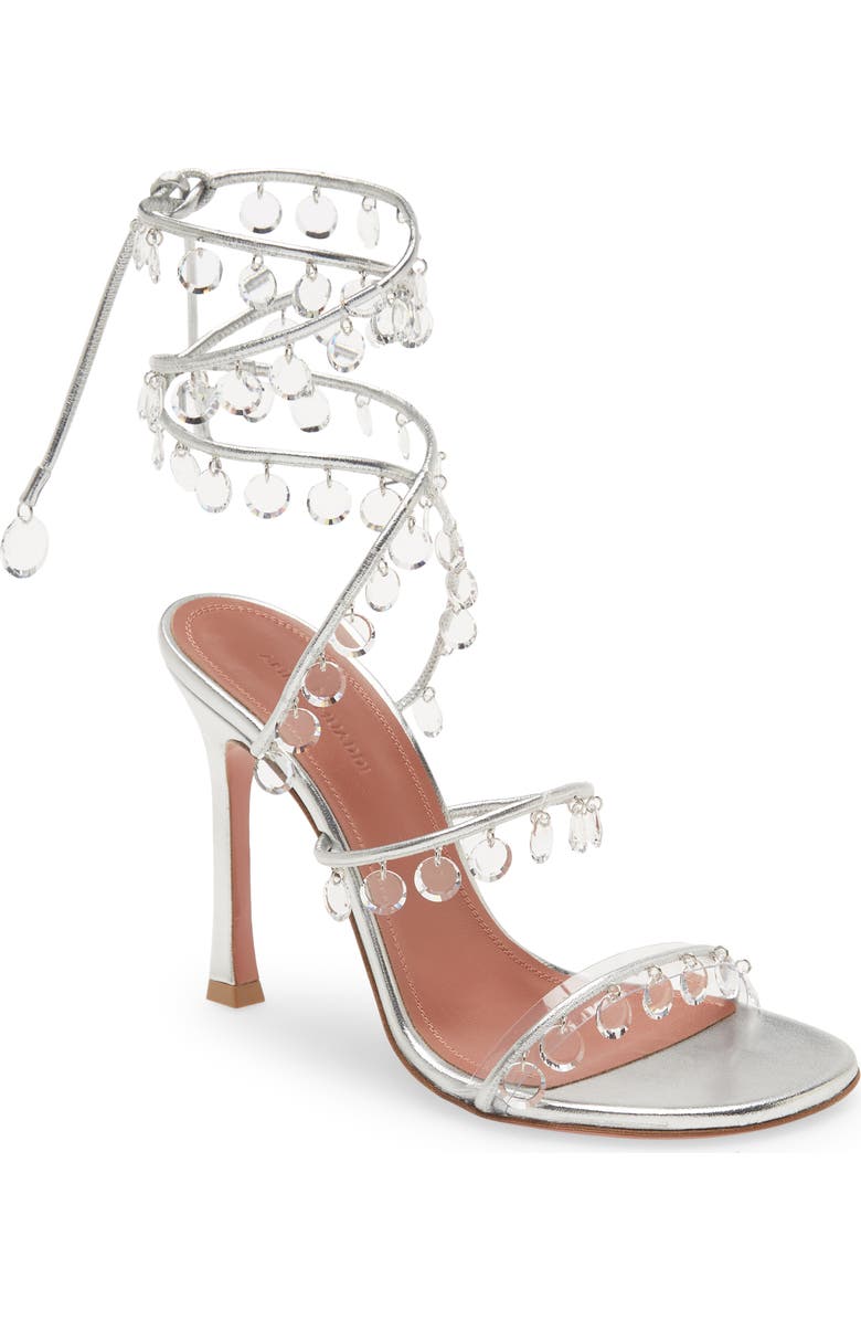 Amina Muaddi Tina Crystal Charm Lace-Up Sandal, Main, color,