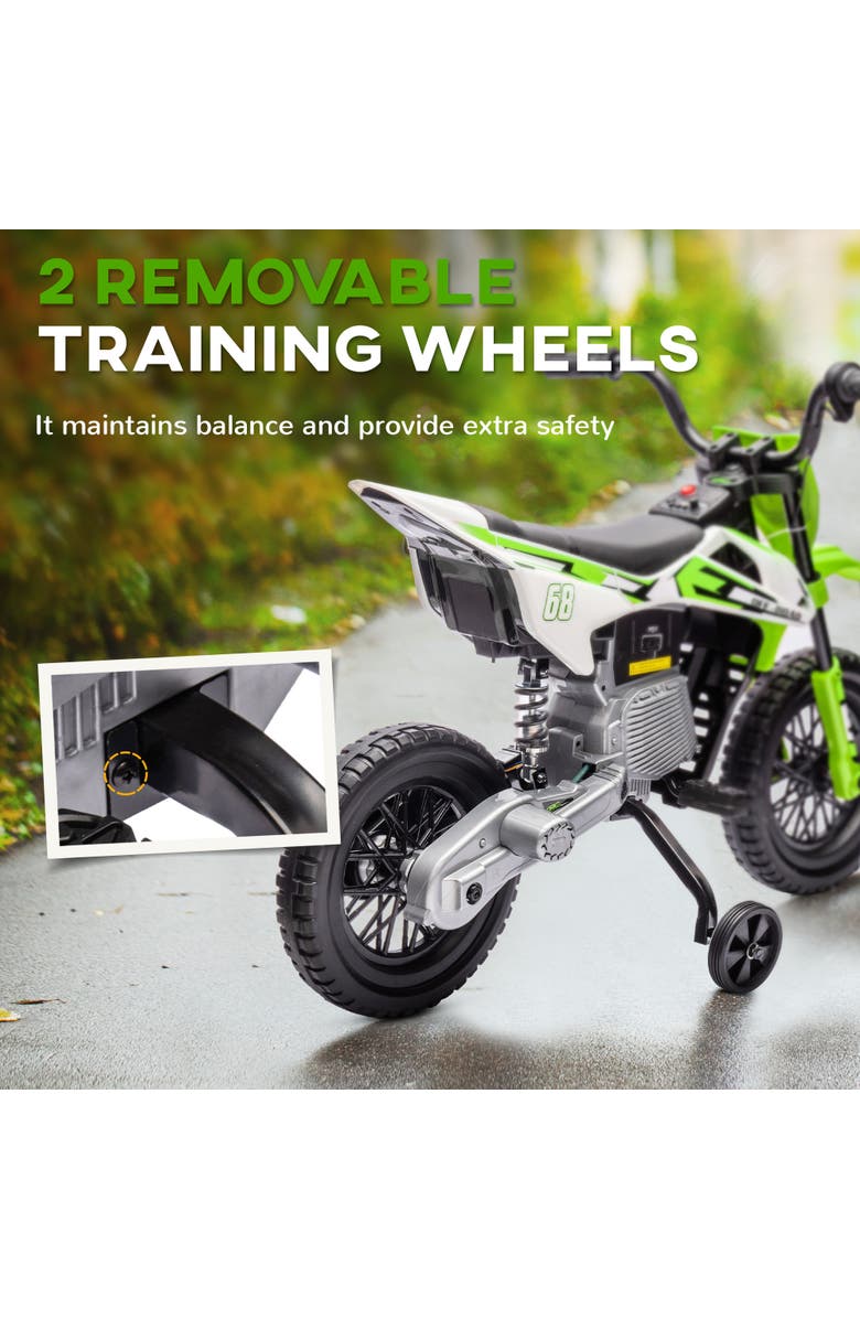 Qaba Kids Electric Motorcycle, 12V, Twist Throttle, Training Wheels, Rear Suspension, Music, Alternate, color, Green