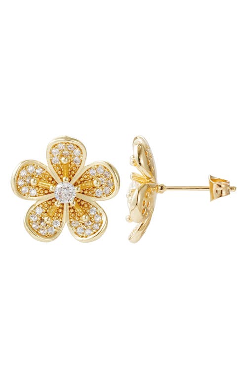 Adornia 14k Gold Plated Cubic Zirconia Flower Stud Earrings In Gold