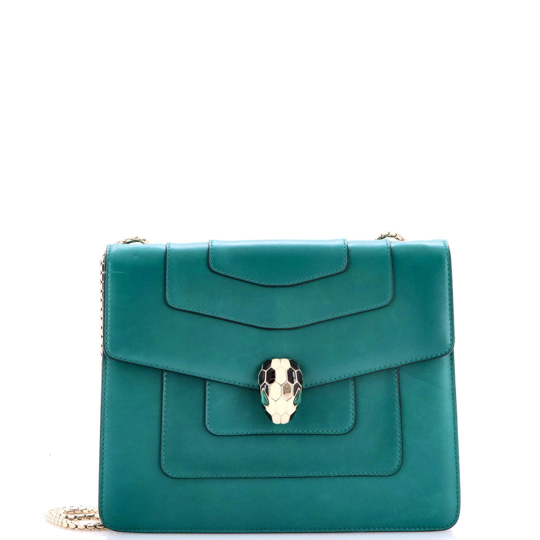 Serpenti Forever Square Shoulder Bag Leather Medium, Main, color, Green