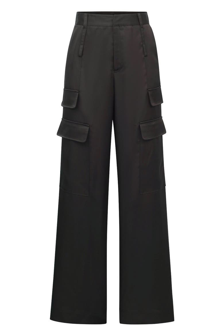 Milan Satin Cargo Pant, Alternate, color, Black