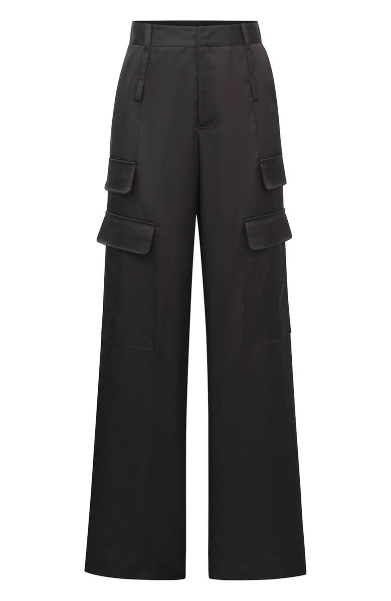 The Noli Shop Milan Satin Cargo Pant, Alternate, color, Black