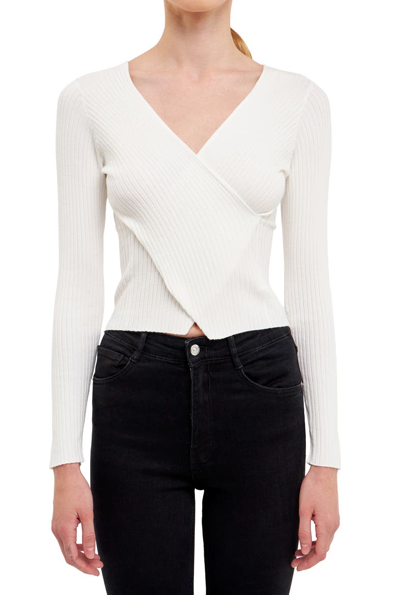 Wrap Front Rib Sweater, Alternate, color, WHITE