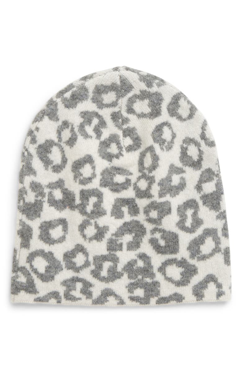 Halogen<sup>®</sup> Leopard Print Wool & Cashmere Beanie, Main, color, 