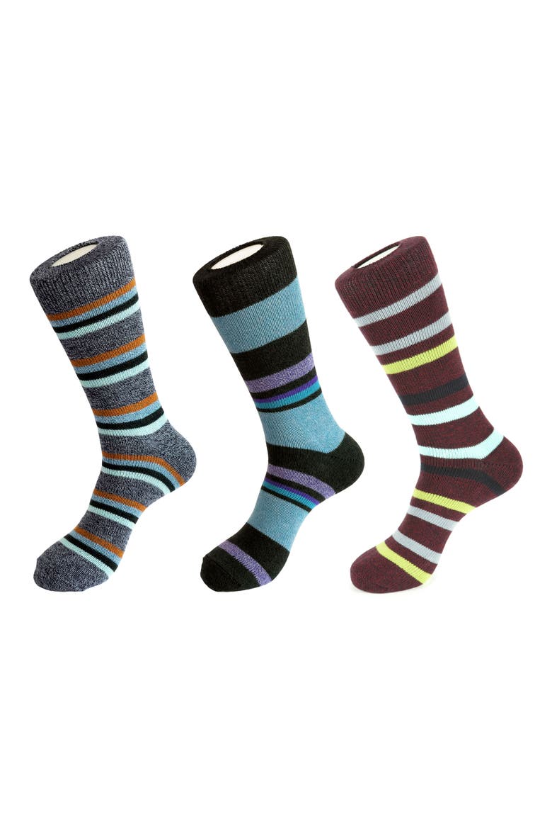 3-Pack Striped Crew Socks, Main, color, GREY BLACK MAROON