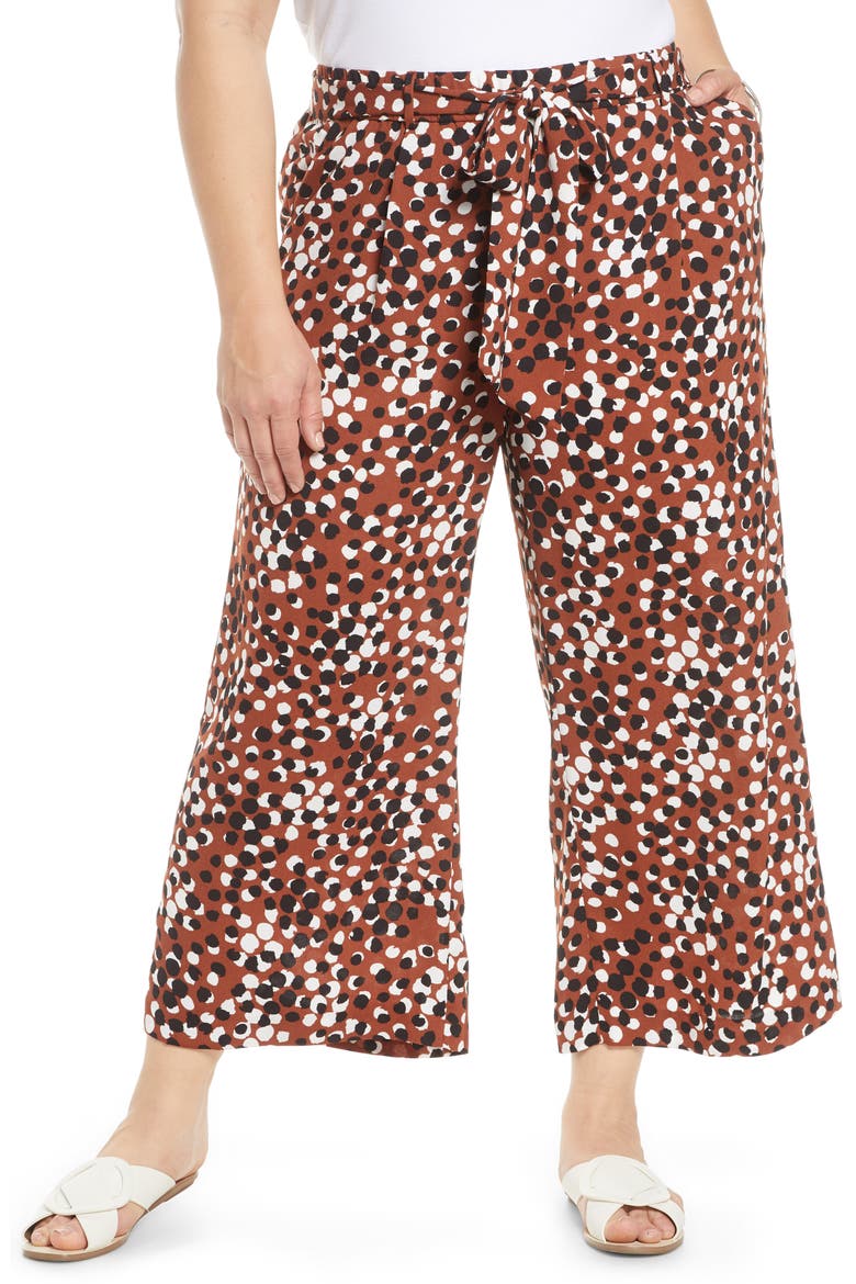 Belted Crop Wide Leg Pants, Main, color, RUST- BLACK DOT