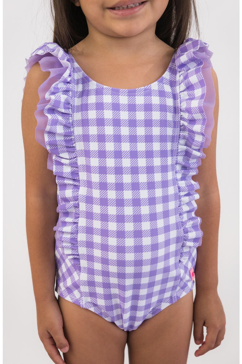 Kids' Wisteria Purple Gingham One-Piece Swimsuit, Alternate, color, PURPLE