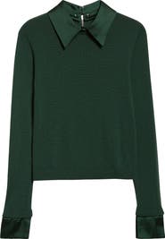 Alice + Olivia Porla Satin Trim Stretch Wool Sweater