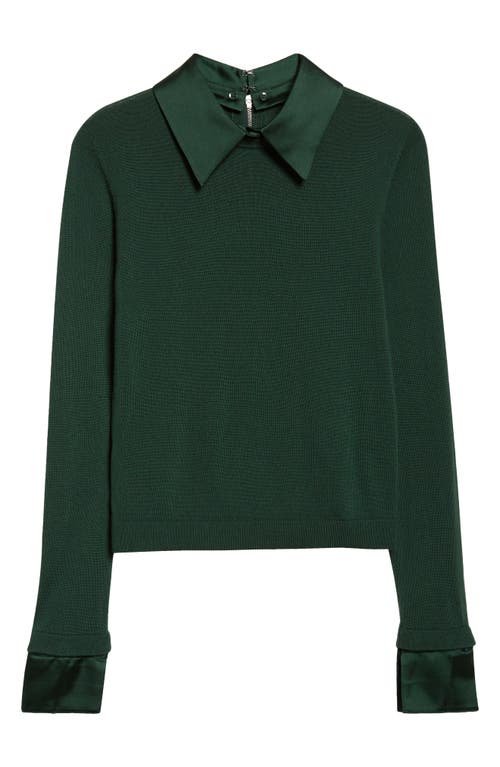 Alice And Olivia Alice + Olivia Porla Satin Trim Stretch Wool Sweater In Green