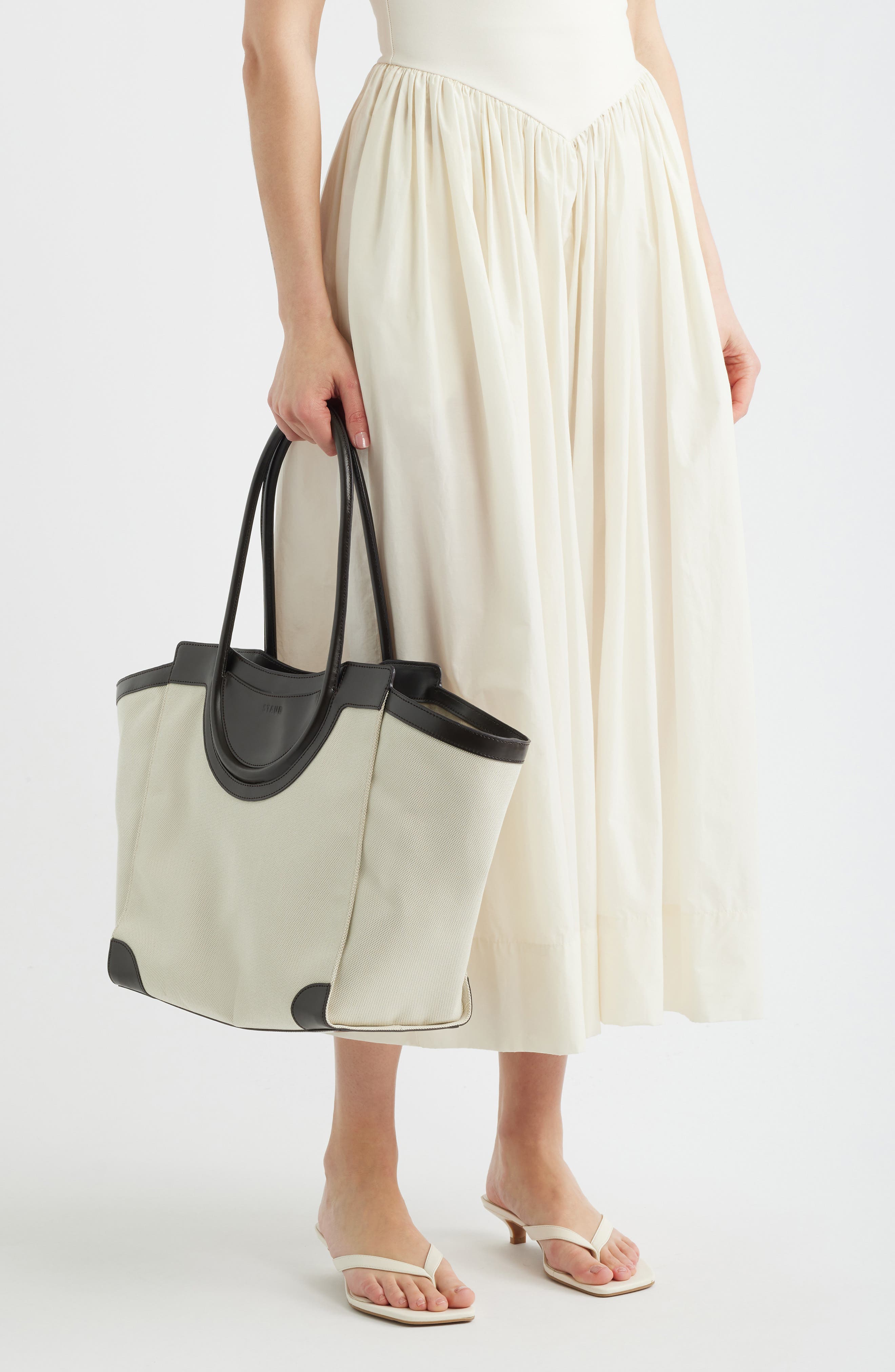 STAUD Maude Canvas & Leather Tote Bag, Alternate, color, Natural/ Espresso