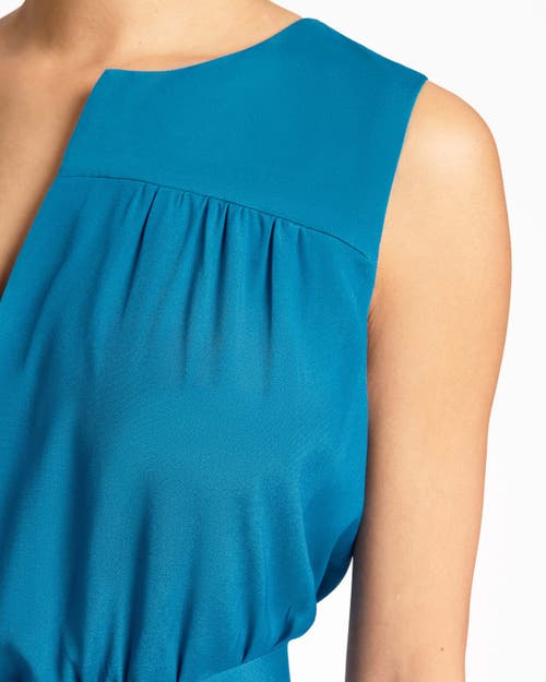 Santorelli Mira Sleeveless Hi-lo Hemline In Silk Crepe De Chine Midi Dress In Aquamarine