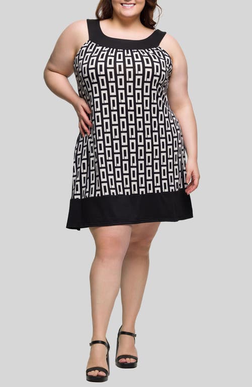 24seven Comfort Apparel Plus Size Scoop Neck Sleeveless Knee Length Dress In Black Multi