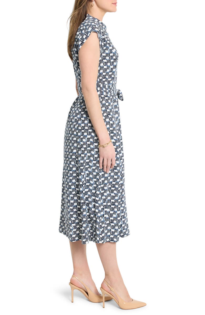 NIC+ZOE Sonni Basket Weave Print Belted Midi Shirtdress, Alternate, color, Indigo Multi