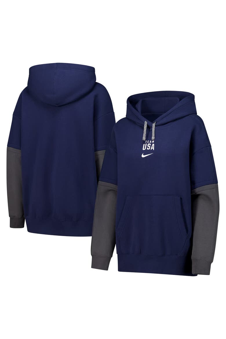 Women's Nike Navy Team USA Color Block Essential Pullover Hoodie, Main, color, Navy